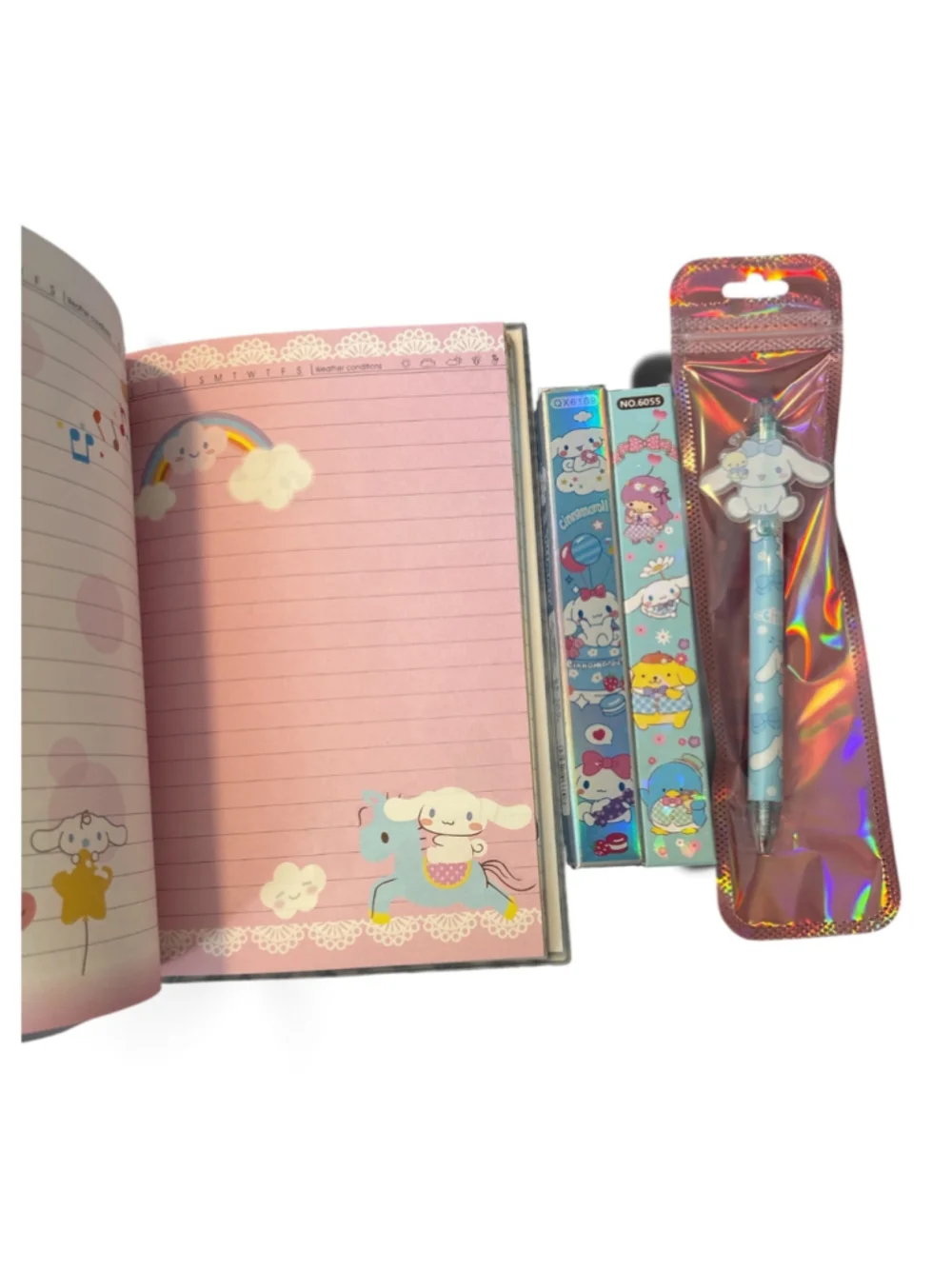 Sanrio Cinnamoroll Stationery Set Notebook and Pen keychain One Size Blue Pink